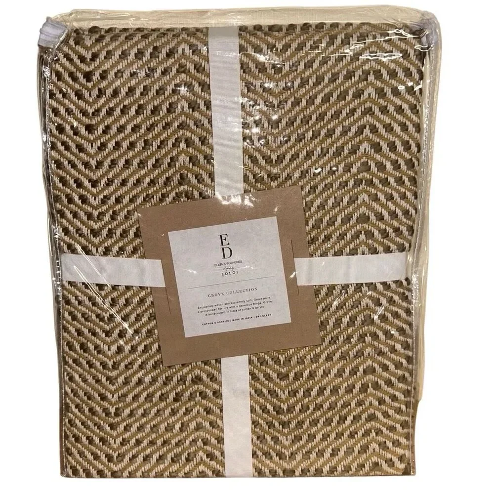 Loloi X Ed Ellen Degeneres $109 woven throw blanket CAMEL 50x60 NWT